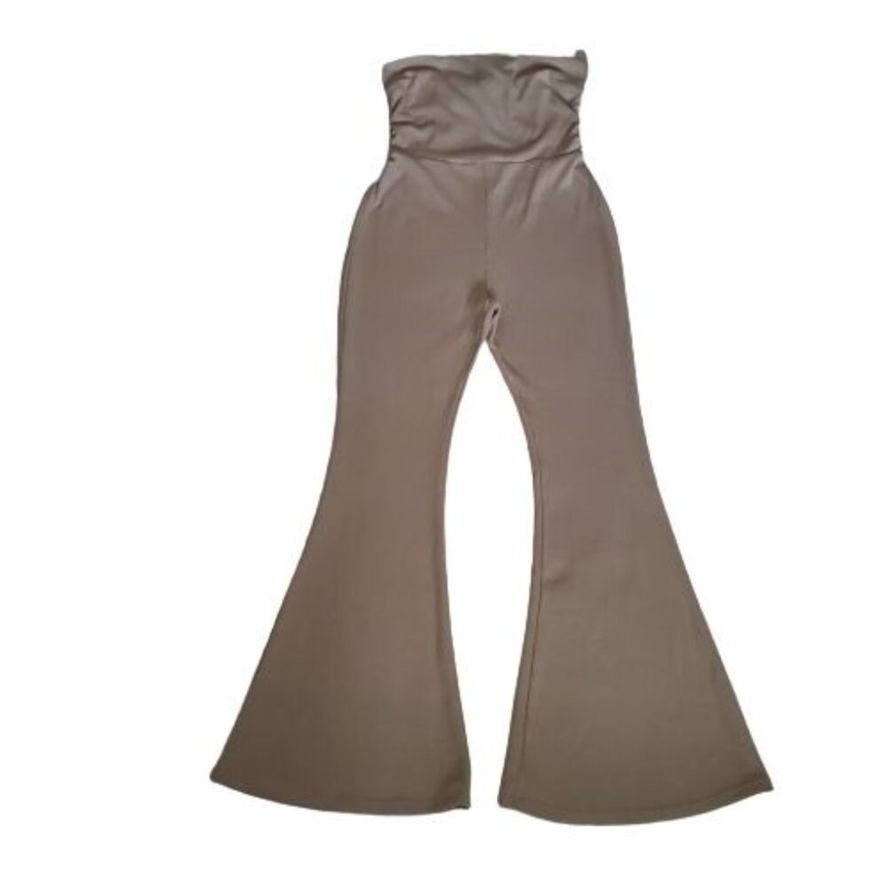 Fashion Nova Beige Bandeau Top‎ Corset-Style Back Flare Leg Jumpsuit Size Large - Picture 2 of 12